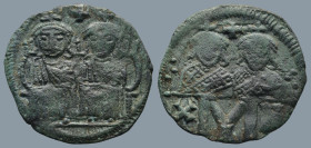 Leo IV the Khazar, with Constantine VI (775-780 AD). Constantinople
AE Follis (20,9mm 2,57g)
Obv: Crowned and draped figures of Leo IV and Constanti...