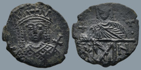 Constantine VI with Irene (780-797 AD). Constantinople
AE Follis (19,9mm 2,99g)
Obv: Crowned facing bust of Irene, wearing loros, holding globus cru...