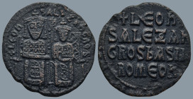 Leo VI the Wise, with Alexander (886-912 AD). Constantinople
AE Follis (25,5mm 7,8g)
Obv: + LЄOҺ S ALЄΞAҺδROS. Crowned figures of Leo and Alexander ...