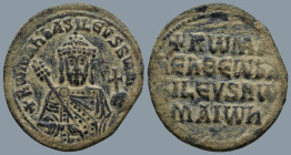 Constantine VII Porphyrogenitus, with Romanus I (AD 913-959). Constantinople
AE Follis (25,9mm 7,5g))
Obv: + RωMAҺ ЬASILЄVS RωM. Crowned and draped ...