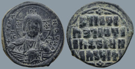 Anonymous Follis. Time of Basil II with Constantine VIII (AD 976-1025). Constantinople
AE Follis (28,3mm 10.3g)
Obv: Nimbate bust of Christ facing, ...