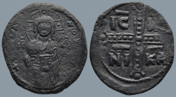 Anonymous follis attributed to Michael IV (1034-1041 AD). Constantinople
AE Follis (28mm 8,2g)
Obv: ЄMMANOVHA, IC-XC, three-quarter length figure of...
