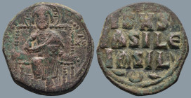 Anonymous Follis, time of Constantine IX (1042-1055 AD). Constantinople
AE Follis (26,3mm 9,1g)
Obv: IC - XC. Christ Pantokrator seated facing on th...