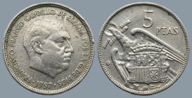 Spain. (1957)
5 Ptas (23,2mm 5,6g)