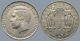 Greece. (1968)
10 Drachmai (30,4mm 9,8g)