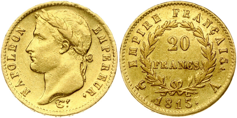 France. Napoleon I (1804-1814, 1815). 20 Francs 1813 A. Gold 6.41 g. KM 695.