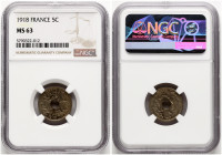 France 5 Centimes 1918 NGC MS 63