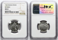 France 1 Franc 1920 NGC MS 61