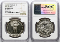 Switzerland 5 Francs 1869 Zug Shooting Festival NGC UNC DETAILS