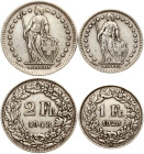 Switzerland 1 Franc 1928 B & 2 Francs 1948 B Lot of 2 coins