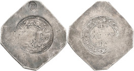 XX stuiver - Noodmunt op vierkant plaatje. Amsterdam. Blockade by the States of Holland. Emission 5 Jan. 1578. VF / XF.

R2. Master's mark PG. CNM 2...