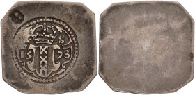 Noodmunt van X stuiver - Noodmunt op vierkant plaatje. Amsterdam. Blockade by the states of Holland. Emission 5 Jan. 1578. VF.

R1. Master's mark so...