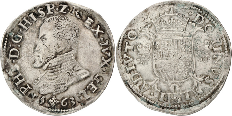 Halve Philipsdaalder. Gelderland. Philips II. 1563. F / VF.

CNM 2.17.14. Delm...