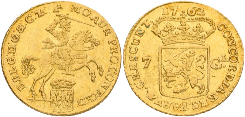 Halve gouden rijder van 7 gulden. Gelderland. 1762. VF +.

Cleaned. CNM 2.17.7...
