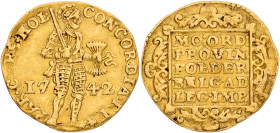 Gouden dukaat. Holland. 1742. VF.

CNM 2.28.54. Delm. 775. AU. 3,39 g.