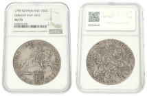 Dukaton of zilveren rijder. Utrecht. 1798. AU 55.

NGC graded: 6648532-005. Beuth collectie. CNM 2.43.101. Delm. 1032. Sch. 43. Ar. 32,4 g.
