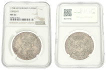Halve dukaton of zilveren rijder. Utrecht. 1798. MS 62.

NGC graded: 6648532-002. Beuth collectie. CNM 2.43.106. Delm. 1055. Sch. 45. Ar. 16,39 g.