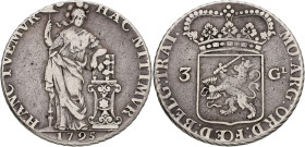 3 gulden - generaliteits. Utrecht. 1795. VF -.

Clipped. CNM 2.43.117. Delm. 1150. Sch. 87. Ar. 28,2 g.