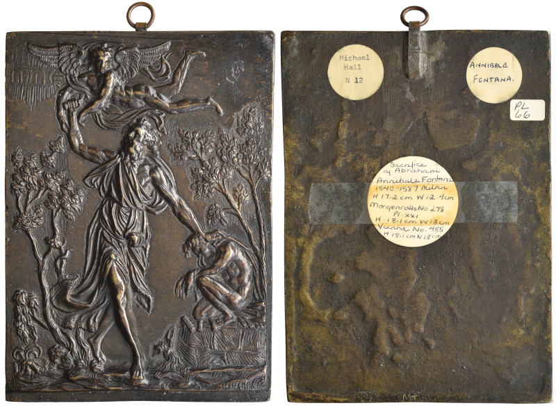 After Annibale Fontana (1540-87), The Sacrifice of Isaac, bronze plaquette (afte...