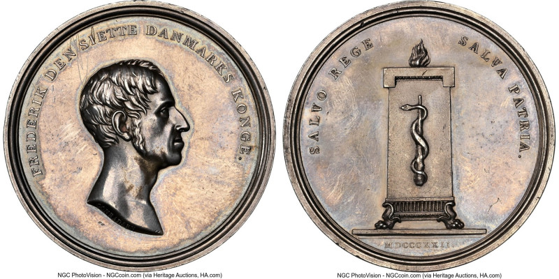 Frederik VI silver "Recovery of Frederik VI" Medal 1822-Dated UNC Details (Clean...