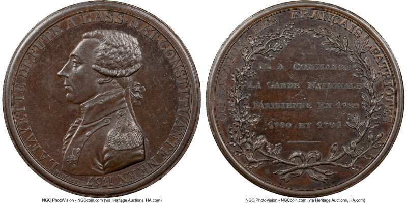 Louis XVI bronze "Marquis de Lafayette" Medal 1791-Dated MS61 Brown NGC, Bramsen...