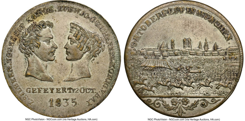 Ludwig I & Therese silvered brass "Wedding Anniversary" Token 1835-Dated MS64 NG...