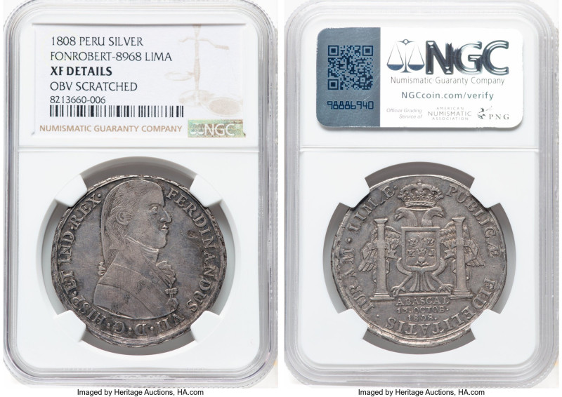 Ferdinand VII silver "Lima Proclamation" Medal 1808 XF Details (Obverse Scratche...