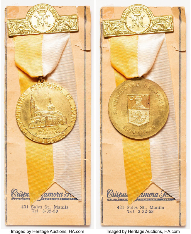 "Metropolitan Cathedral of Manila" gold-plated bronze Medal 1958 UNC, Honeycutt-...
