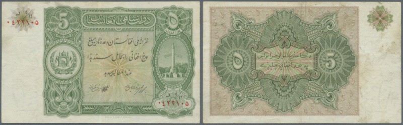 Afghanistan: 5 Afhangis 1936 P. 16, center fold and light stain at upper border,...