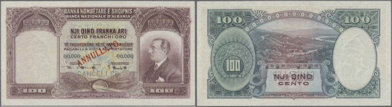 Albania: 100 Franka Ari ND(1926) Specimen P. 4s, seldom see note, 4 bank cancell...