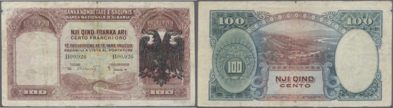 Albania: 100 Franka Ari ND(1939) P. 5, stronger used with strong vertical and ho...
