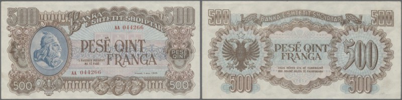 Albania: 500 Franga 1945 P. 18, rarely seen note, light dints in paper at upper ...