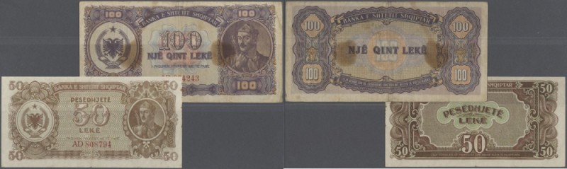 Albania: set of 2 notes containing 50 Leke 1947 P. 20 (VF-) and 100 Leke 1947 P....