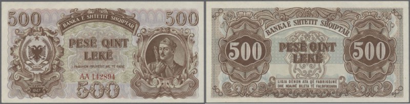 Albania: 500 Leke 1947 P. 22, light dints at upper border and left, otherwise cr...