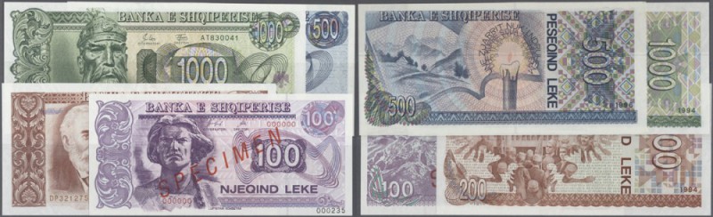 Albania: set of 8 notes containing 100 Leke 1994 P. 55b, 100 Leke 1996 Specimen ...