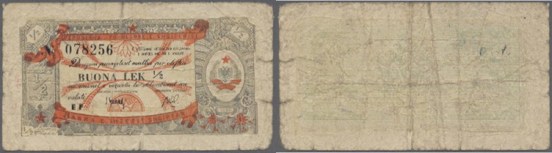 Albania: 1/2 Lek 1956 P. FX10, stonger used with border ters, soft paper, crease...