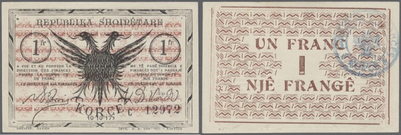 Albania: 1 Frac 1917 P. S146b, never folded, crisp original, only a light dint a...