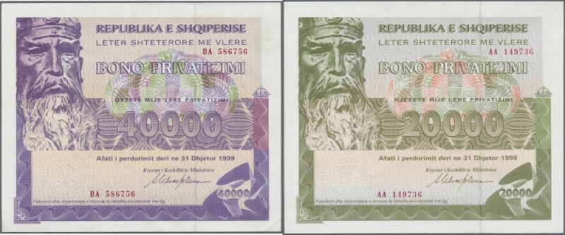 Albania: set of 2 notes 20.000 and 40.000 Leke 1999 P. NL, the first one in aUNC...