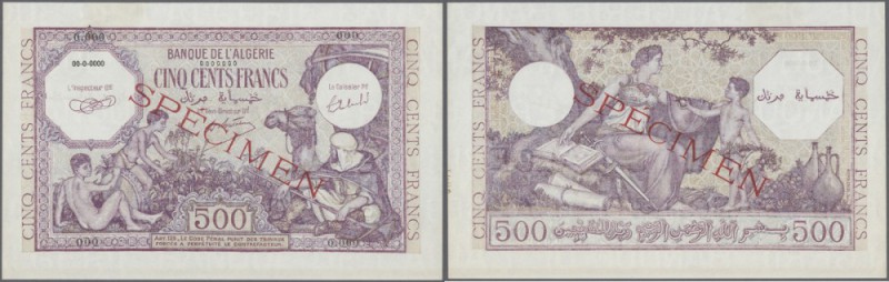 Algeria: 500 Francs 1944 Specimen P. 95s, with red Specimen overprint and zero s...