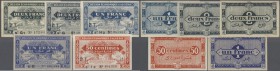 Algeria: set of 5 notes containing 1 Franc L.1944 P. 98a (UNC), 50 Centimes L.1944 P. 100 (UNC), 1 Franc L.1944 P. 101 (VF) and 2x 2 Francs L.1944 P. ...