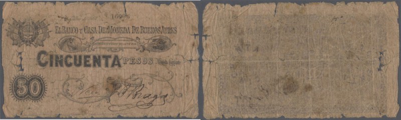 Argentina: El Banco y Casa de Moneda de Buenos Aires 50 Pesos 1864, P.S445 in we...