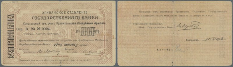 Armenia: Erivan branch 1000 Rubles 1919 with text ”valid until 15.11.1919” on ba...
