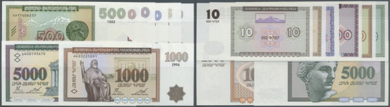 Armenia: set with 8 Banknotes Armenian Republic Bank 10 Dram - 5000 Dram 1993-19...