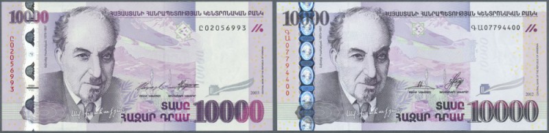 Armenia: pair of 10.000 Dram 2003 and 2012, P.52a and 57, both in UNC condition