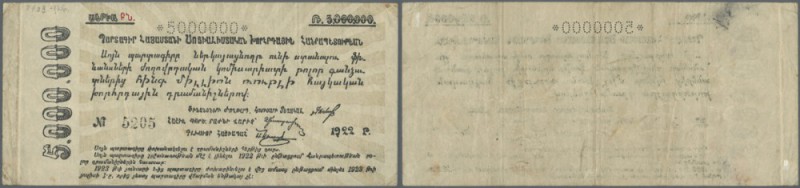 Armenia: Socialist Soviet Republic of Armenia 5 Million Rubles 1922, P.S685, sev...
