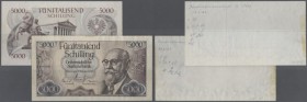 Austria: 5000 Schilling 1965 front and backside proof for this unissued note, P.NL (pictured in Richter catalog page 368), traces of glue on back and ...