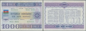 Azerbaijan: 1000 Manat 1993, P.13C, excellent condition with soft vertical bend, tiny dint at upper right corner. Condition: VF+