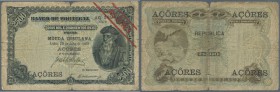 Azores: 2500 Reis 1909 P. 8b, stronger used with strong folds and a center tear, stronger border wear and stains in paper, no repairs, still original ...