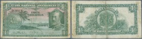 Bahamas: 4 Shillings ND(1930) P. 5, stronger used with lots of handling, borders a bit more worn, very strong center fold which causes some holes alon...