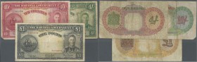 Bahamas: set of 3 notes 10 Shillings P. 9, 4 Shillings P. 10 and 1 Pound P. 11, the first with missing part at lower left, the 4 Shillings stronger us...